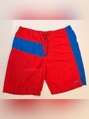 Oakley Y2K Red Swim Board Shorts with Blue Panels